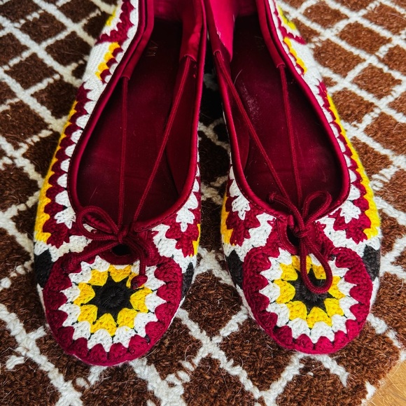 ZARA yellow & red crochet ballet flats - Picture 3 of 6